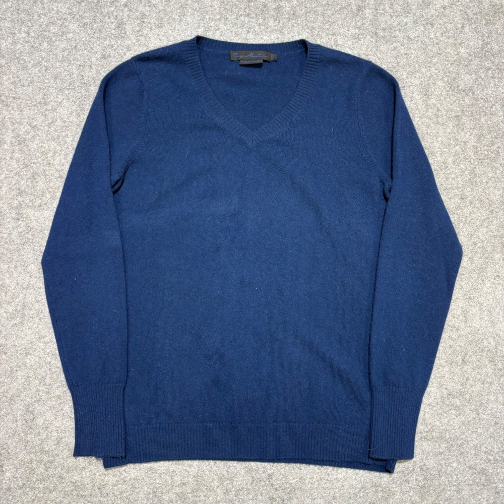 Enzo Mantovani Navy Blue 100% Cashmere V-Neck Sweater Mens Large Luxury Knit